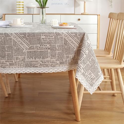 Abwaschbare Tischdecke 100x140CM, Polyester-Baumwolle Tischdecke Outdoor Buchstabendruck Beige Schwarz Tischdecke Rechteck von Skcess