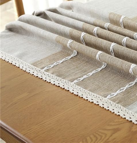 Abwaschbare Tischdecke 140x200CM, Polyester Tischdecke Streifen Heller Khaki Tablecloth Rechteck für Wohnzimmer, Esszimmer, Balkon, Garten von Skcess