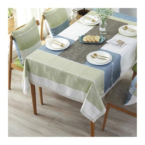 Abwaschbare Tischdecke 140x250CM, Polyester Abwaschbare Tischdecke Streifen Blaugrün Tablecloth Rechteck von Skcess