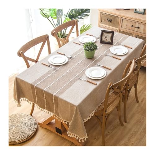 Abwaschbare Tischdecke 140x250CM, Polyester Tischtuch Streifen Heller Khaki Tischdecke Rechteck für Wohnzimmer, Esszimmer, Balkon, Garten von Skcess