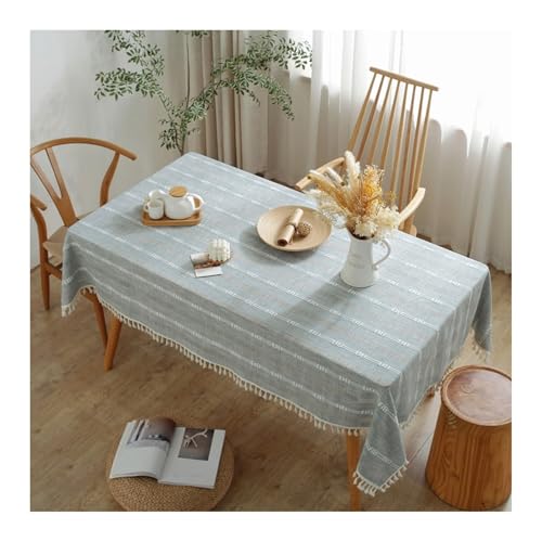 Abwaschbare Tischdecke 140x300CM, Polyester Abwaschbare Tischdecke Streifen Mit Quaste Blau Grau Tischdecke Rechteck von Skcess