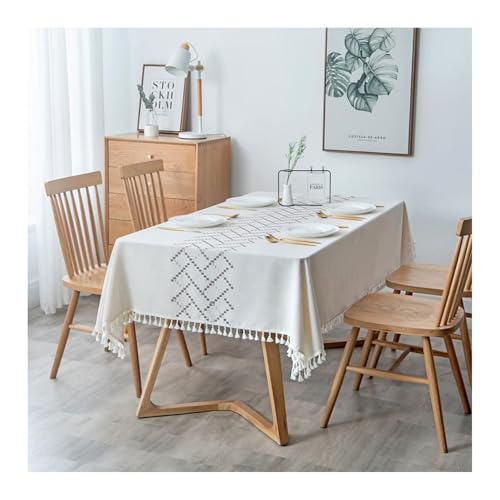 Abwaschbare Tischdecke 140x300CM, Polyester Tischdecke Raute Mit Quaste Kaffee Beige Tablecloth Rechteck von Skcess