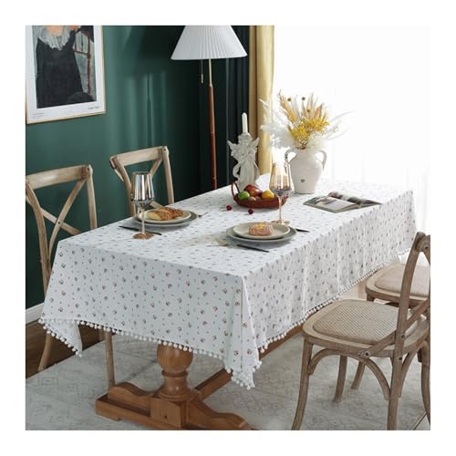 Abwaschbare Tischdecke 40x60CM, Baumwolle Tablecloth Blume Mit Samt Ball Weiß Pink Tablecloth Rechteck von Skcess