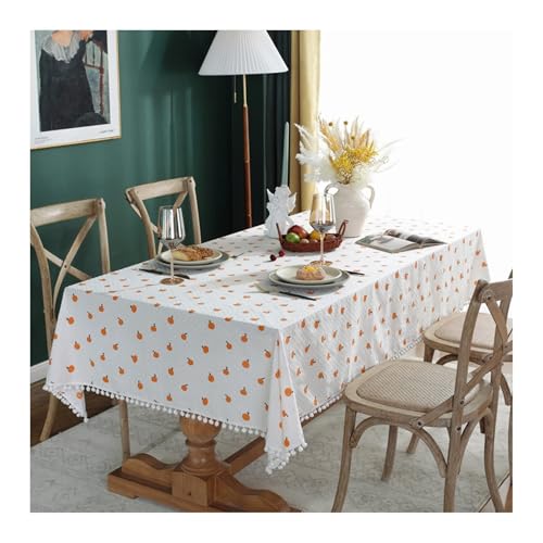 Abwaschbare Tischdecke 40x60CM, Baumwolle Tischtuch Orange Mit Samtball Orange Weiß Tablecloth Rechteck von Skcess