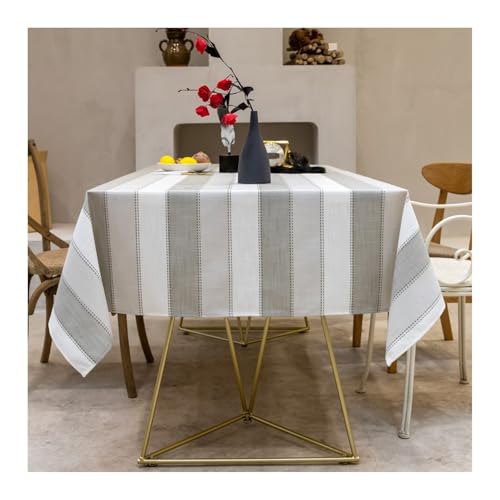 Abwaschbare Tischdecke 90x90CM, Leinen Tablecloth Streifen Hellgrau Tischdecke Quadrat für Wohnzimmer, Esszimmer, Balkon, Garten von Skcess