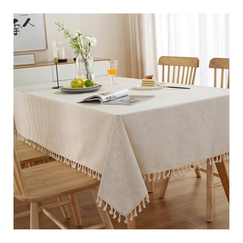 Abwaschbare Tischdecke Beige, Baumwollspitze Abwaschbare Tischdecke Einfarbig Mit Quaste Abwaschbare Tischdecke Rechteck 120x160CM von Skcess