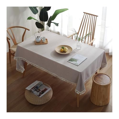 Abwaschbare Tischdecke Beige, Polyester Tischdecke Outdoor Einfarbig Mit Quaste Tischtuch Rechteck 120x180CM von Skcess