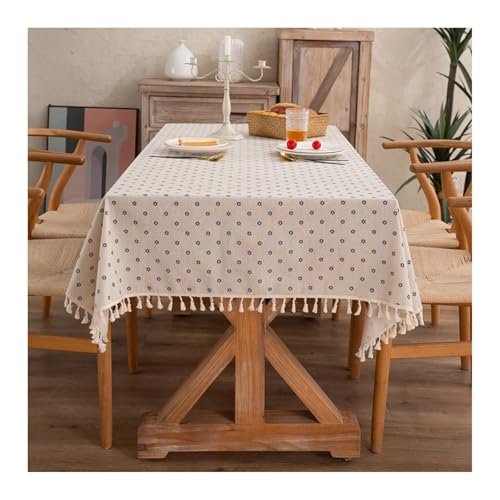 Abwaschbare Tischdecke Blau, Baumwollpolyester Abwaschbare Tischdecke Gänseblümchenblume Mit Quaste Tablecloth Rechteck 100x140CM von Skcess