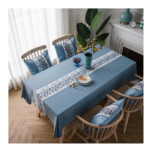 Abwaschbare Tischdecke Blau, Polyester Tablecloth Stein Tischdecke Abwaschbar Rechteck 135X220CM für Wohnzimmer, Esszimmer, Balkon, Garten von Skcess