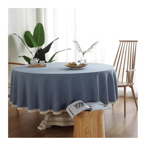 Abwaschbare Tischdecke Blau, Polyester Tischdecke Einfarbig Mit Spitze Tischdecke Rund Round 200CM von Skcess