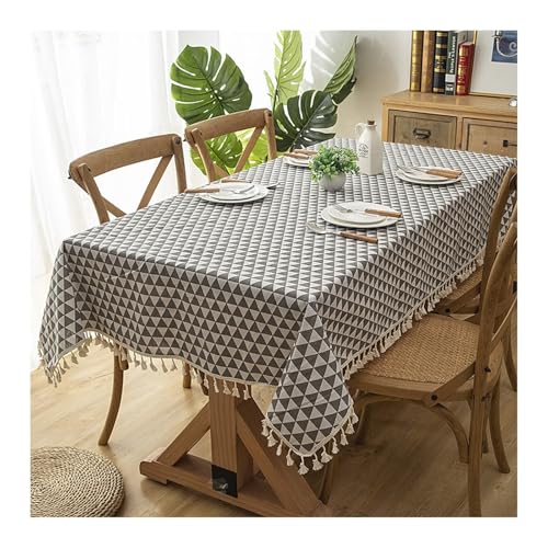 Abwaschbare Tischdecke Grau, Baumwolle Abwaschbare Tischdecke Dreieck Mit Quaste Tischdecke Abwaschbar Rechteck 140x180CM von Skcess