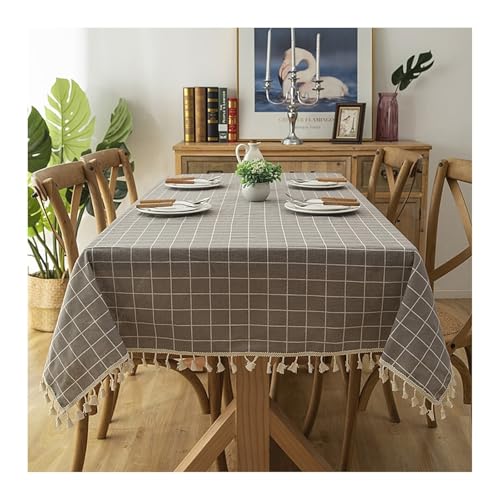 Abwaschbare Tischdecke Grau, Baumwolle Abwaschbare Tischdecke Karomuster Mit Quaste Tischdecke Abwaschbar Rechteck 100x140CM von Skcess