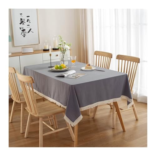 Abwaschbare Tischdecke Grau, Baumwolle Tablecloth Einfarbig Mit Quaste Tablecloth Rechteck 140x200CM von Skcess