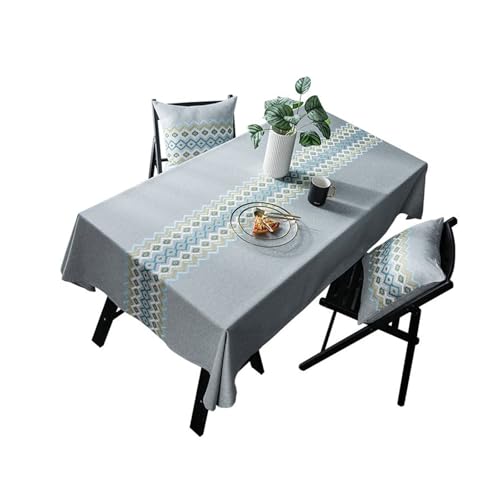 Abwaschbare Tischdecke Grau, Baumwollleinen Tablecloth Stickerei Tischdecke Outdoor Rechteck 135X220CM von Skcess