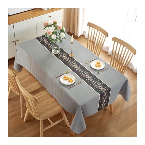 Abwaschbare Tischdecke Grau, PVC Tablecloth Rhombus Tischdecke Outdoor Rechteck 137X180CM für Wohnzimmer, Esszimmer, Balkon, Garten von Skcess