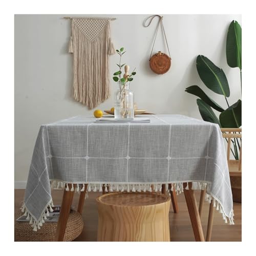 Abwaschbare Tischdecke Grau, Polyester Abwaschbare Tischdecke Karomuster Mit Quaste Tablecloth Rechteck 140x220CM von Skcess