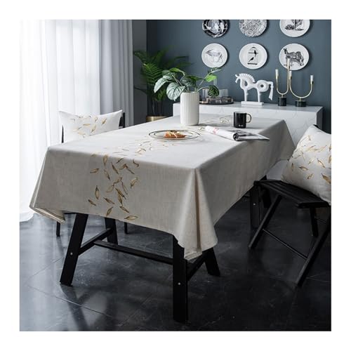 Abwaschbare Tischdecke Grau, Polyester Tablecloth Blatt Bestickt Abwaschbare Tischdecke Rechteck 130x250CM von Skcess