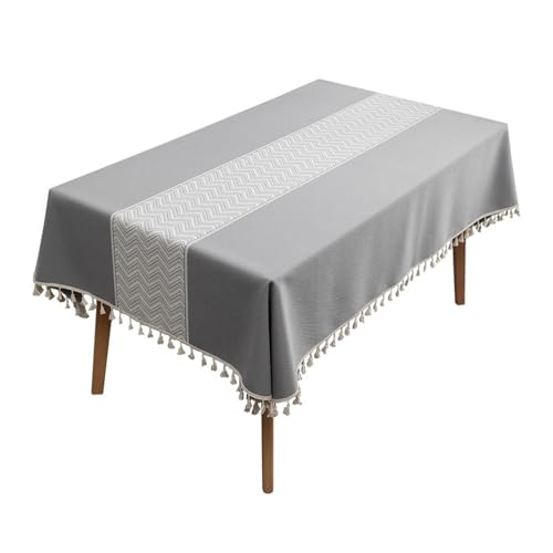 Abwaschbare Tischdecke Grau, Polyester Tablecloth Welle Tischtuch Rechteck 140x300CM für Wohnzimmer, Esszimmer, Balkon, Garten von Skcess