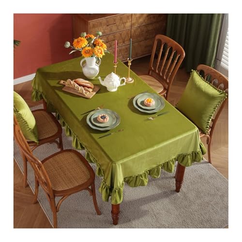 Abwaschbare Tischdecke Grün, Polyester Tablecloth Einfarbig Mit Rüschen Tischdecke Outdoor Rechteck 90x140CM von Skcess