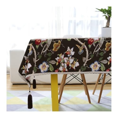 Abwaschbare Tischdecke Kaffee, Baumwolle Tischdecke Abwaschbar Blumen Tischdecke Rechteck 90x140CM von Skcess