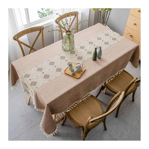 Abwaschbare Tischdecke Kaffee, Baumwollleinen Tischdecke Outdoor Quadratisches Gitter Tischdecke Rechteck 100x160CM von Skcess