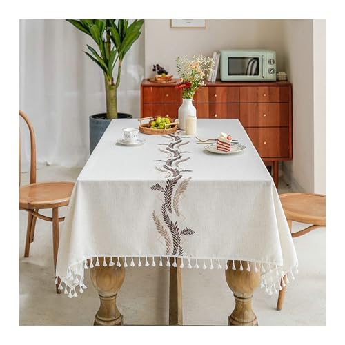 Abwaschbare Tischdecke Kaffee, Baumwollleinen Tischtuch Blätter Tablecloth Rechteck 140x200CM für Wohnzimmer, Esszimmer, Balkon, Garten von Skcess