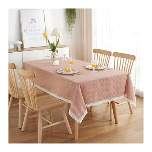 Abwaschbare Tischdecke Khaki, Baumwollpolyester Tischdecke Weißer Punkt Mit Spitze Tablecloth Rechteck 100x140CM von Skcess