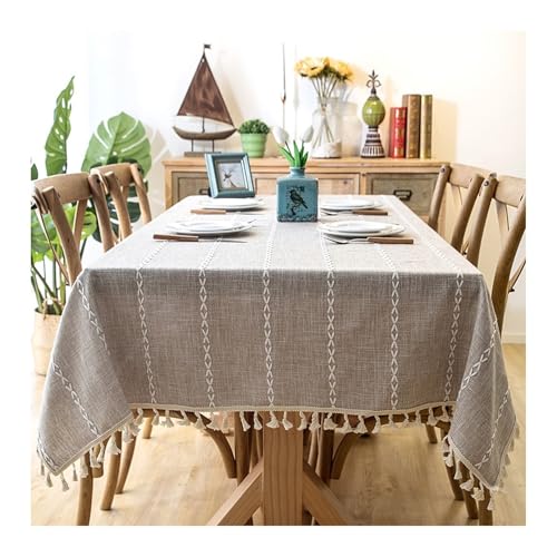 Abwaschbare Tischdecke Khaki, Polyester Tischdecke Streifen Mit Quaste Tablecloth Quadrat 90x90CM von Skcess