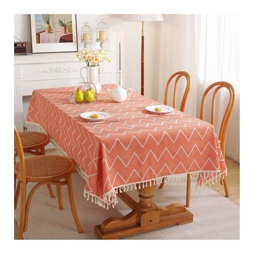 Abwaschbare Tischdecke Orange, Baumwolle Tischdecke Welle Mit Quaste Tablecloth Rechteck 140x180CM von Skcess