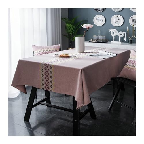 Abwaschbare Tischdecke Rosa, Baumwollleinen Tischdecke Abwaschbar Stickerei Tablecloth Rechteck 135X300CM von Skcess