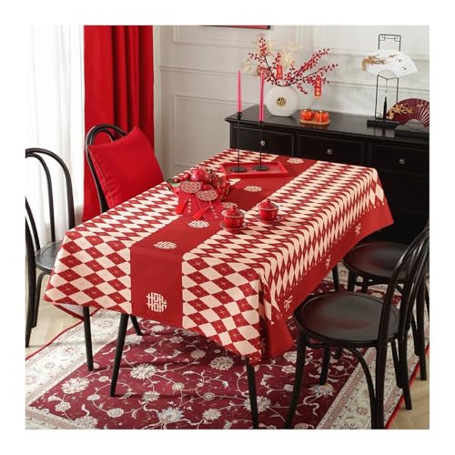 Abwaschbare Tischdecke Rot, Polyester Tischdecke Abwaschbar Rhombus Tischdecke Rechteck 135X220CM für Wohnzimmer, Esszimmer, Balkon, Garten von Skcess