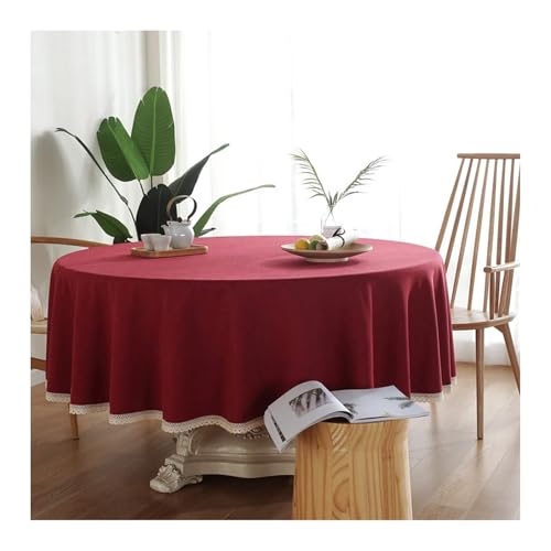 Abwaschbare Tischdecke Rot, Polyester Tischdecke Einfarbig Mit Spitze Tablecloth Rund Round 180CM von Skcess