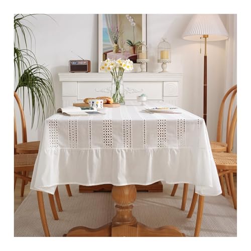 Abwaschbare Tischdecke Weiß, Baumwolle Tablecloth Hohlstreifen Abwaschbare Tischdecke Rechteck 150x300CM von Skcess