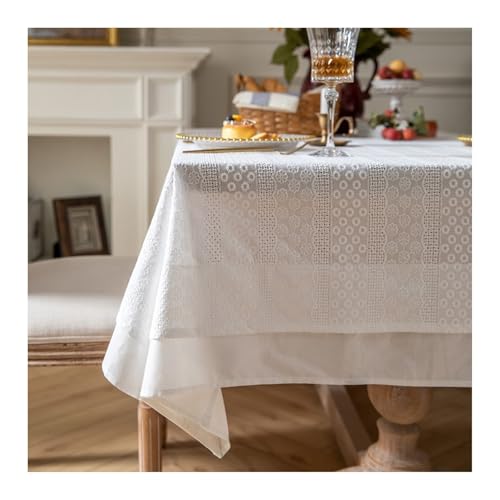 Abwaschbare Tischdecke Weiß, Baumwolle Tischdecke Outdoor Streifenblume Tablecloth Rechteck 140x260CM von Skcess