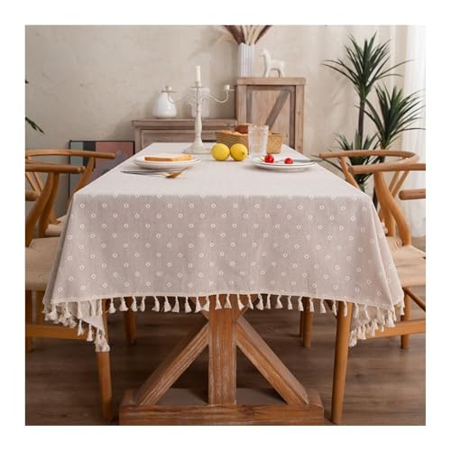 Abwaschbare Tischdecke Weiß, Baumwollpolyester Tablecloth Gänseblümchenblume Mit Quaste Tischdecke Quadrat 140x140CM von Skcess