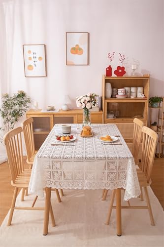 Abwaschbare Tischdecke Weiß, Polyester Tischdecke Spitzenblume Tablecloth Quadrat 60x60CM von Skcess