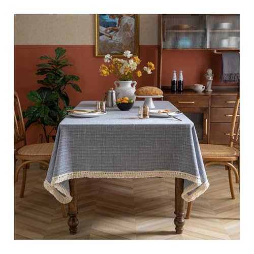 Skcess Tablecloth Grau, Polyester Tischtuch Einfarbig Mit Quaste Tablecloth Rechteck 140x300CM für Wohnzimmer, Esszimmer, Balkon, Garten von Skcess