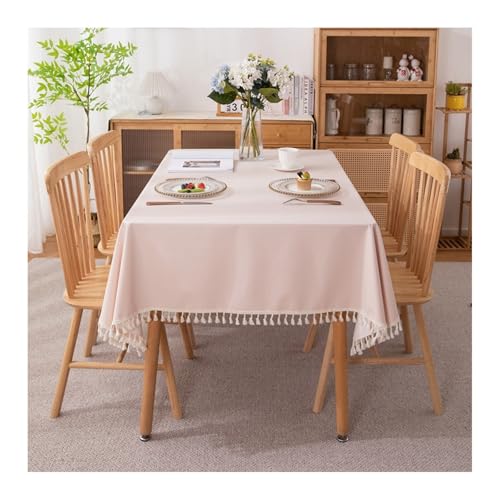 Skcess Tablecloth Rosa, PVC Tischtuch Einfarbig Mit Quaste Tischtuch Rechteck 150x240CM für Wohnzimmer, Esszimmer, Balkon, Garten von Skcess