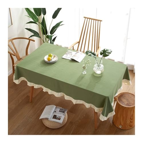 Skcess Tischtuch 140x220CM, Baumwolle Tablecloth Volltonfarbe Grün Beige Tischtuch Rechteck für Wohnzimmer, Esszimmer, Balkon, Garten von Skcess