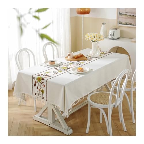 Skcess Tischtuch Bunt, Polyester Tischtuch Blume Bestickt Tablecloth Rechteck 140x200CM für Wohnzimmer, Esszimmer, Balkon, Garten von Skcess