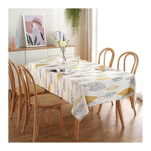 Tablecloth 100x140CM, Polyester Tischdecke Blatt Weiß Grau Gelb Tischdecke Rechteck von Skcess