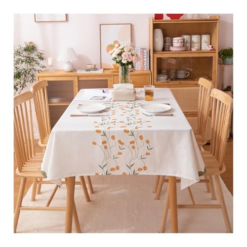 Tablecloth 130x220CM, Polyester Tischdecke Outdoor Blumendruck Beige Orange Tischdecke Outdoor Rechteck von Skcess