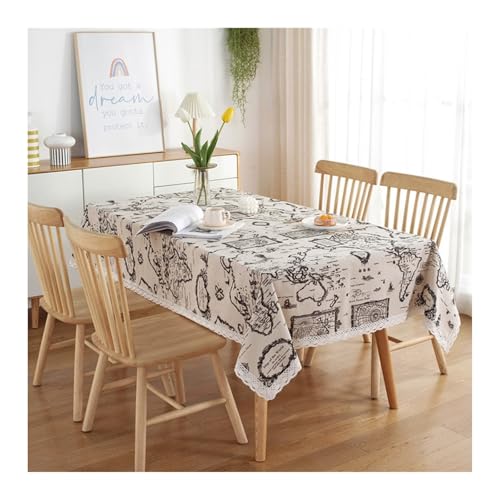 Tablecloth 140x140CM, Polyester-Baumwolle Tischdecke Karte Bedruckt Beige Schwarz Abwaschbare Tischdecke Quadrat von Skcess