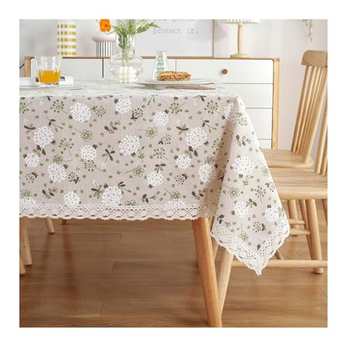 Tablecloth 140x180CM, Baumwollpolyester Tischdecke Abwaschbar Löwenzahnblütenblatt Weiß Beige Tischdecke Outdoor Rechteck von Skcess