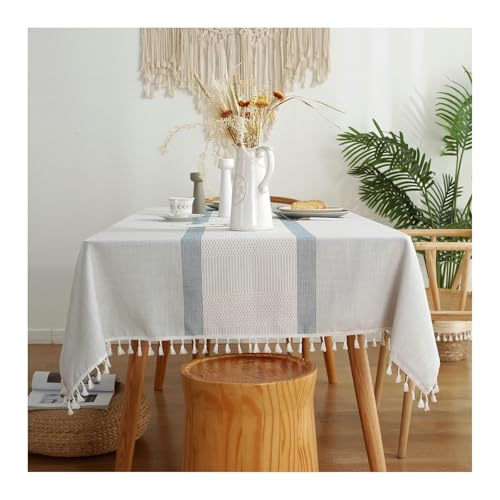 Tablecloth 140x180CM, Polyester Tablecloth Doppelstreifen Hellblau Tischdecke Rechteck für Wohnzimmer, Esszimmer, Balkon, Garten von Skcess