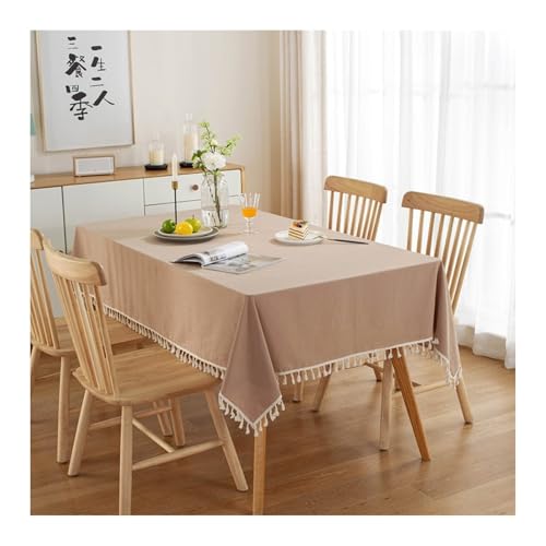 Tablecloth 140x220CM, Baumwolle Tischdecke Einfarbig Mit Quaste Beige Gelb Tischdecke Abwaschbar Rechteck von Skcess