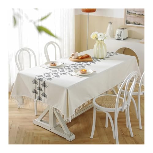 Tablecloth 140x220CM, Polyester Abwaschbare Tischdecke Blume Bestickt Weiß Grau Abwaschbare Tischdecke Rechteck von Skcess