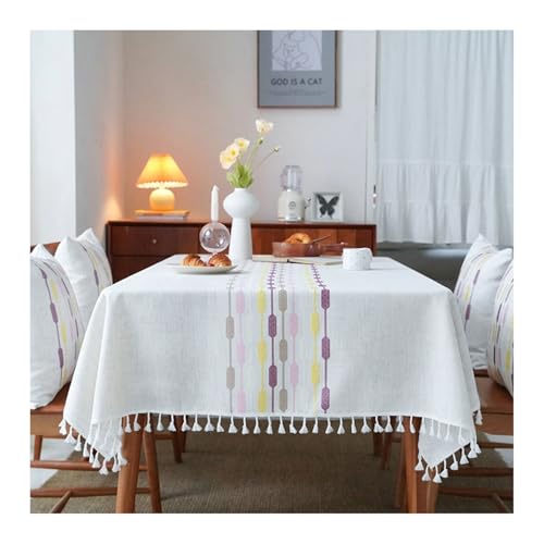 Tablecloth 140x220CM, Polyester Abwaschbare Tischdecke Geometrische Muster Rosa Lila Abwaschbare Tischdecke Rechteck von Skcess