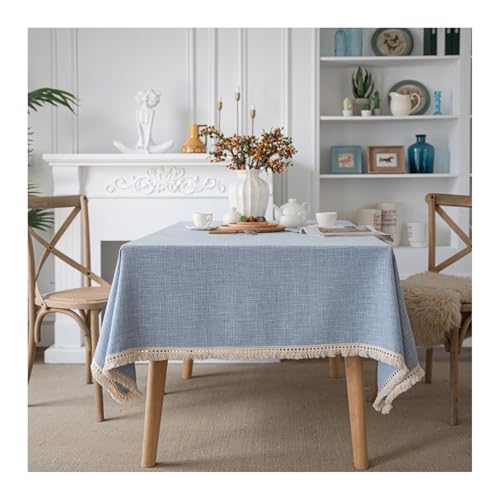 Tablecloth 140x240CM, Polyester Tischdecke Abwaschbar Einfarbig Mit Quaste Hellblau Abwaschbare Tischdecke Rechteck von Skcess