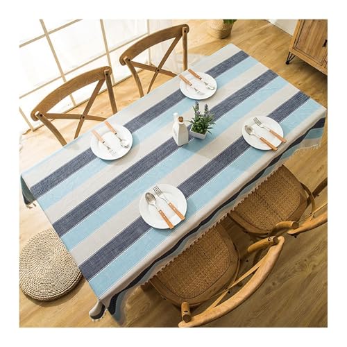 Tablecloth 140x250CM, Polyester Tablecloth Streifen Blau Grau Tischdecke Outdoor Rechteck für Wohnzimmer, Esszimmer, Balkon, Garten von Skcess